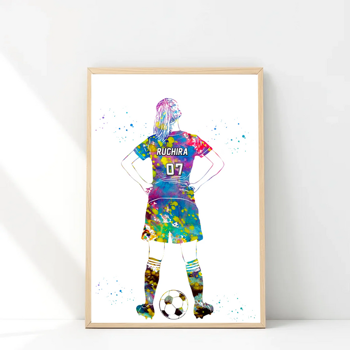 Personalised Football Wall Art for Girls – Custom Name & Jersey Number