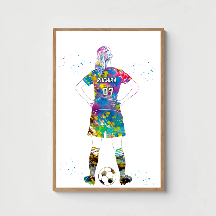 Personalised Football Wall Art for Girls – Custom Name & Jersey Number
