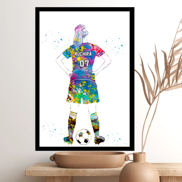Personalised Football Wall Art for Girls – Custom Name & Jersey Number