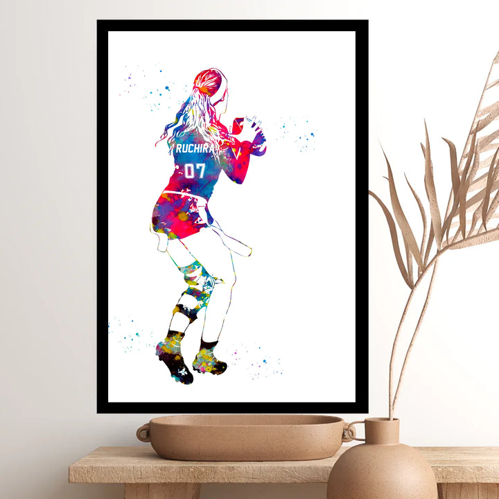 Personalised Flag Football Wall Art for Girls – Custom Name & Jersey Number