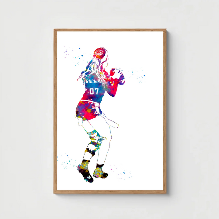 Personalised Flag Football Wall Art for Girls – Custom Name & Jersey Number