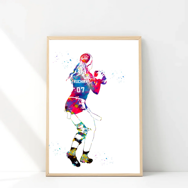 Personalised Flag Football Wall Art for Girls – Custom Name & Jersey Number