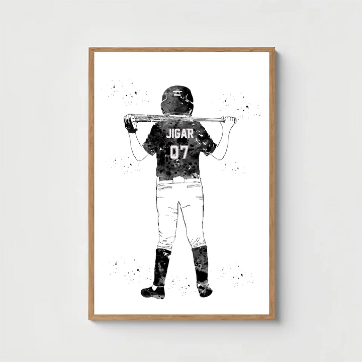 Personalised Baseball Wall Art for Boys – Custom Name & Jersey Number