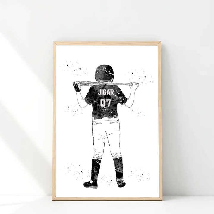 Personalised Baseball Wall Art for Boys – Custom Name & Jersey Number