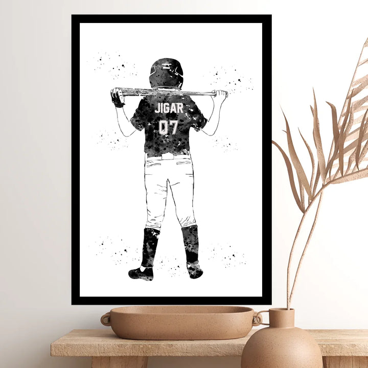 Personalised Baseball Wall Art for Boys – Custom Name & Jersey Number