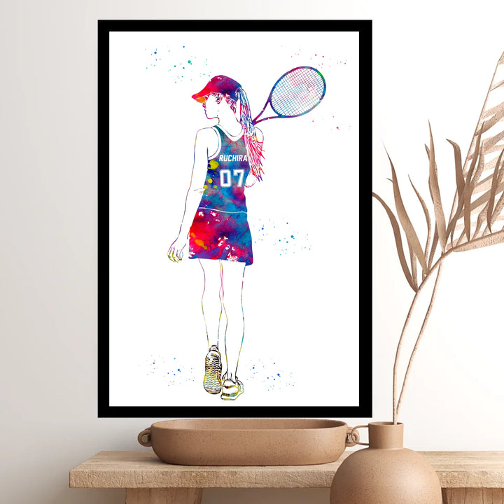 Personalised Watercolour Tennis Wall Art – Custom Name & Jersey Number