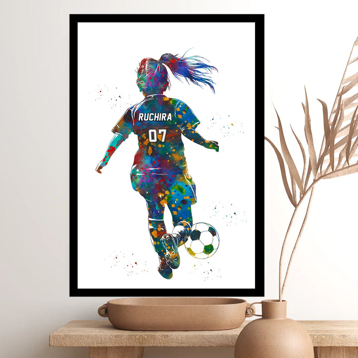 Personalised Football Player Watercolour Print | Custom Name & Jersey Number