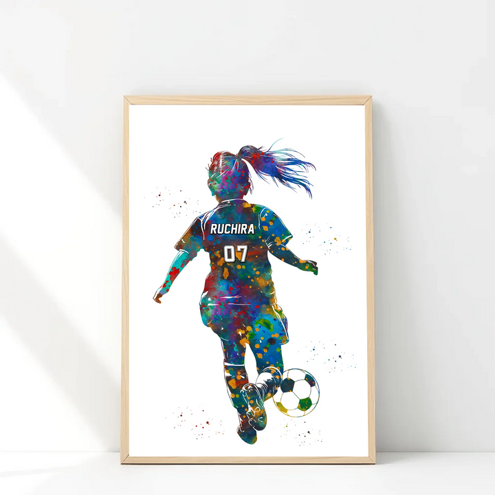 Personalised Football Player Watercolour Print | Custom Name & Jersey Number