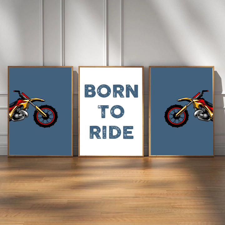 Personalised Motorbike & Custom Text Framed Art Set | Boys Room Adventure Decor