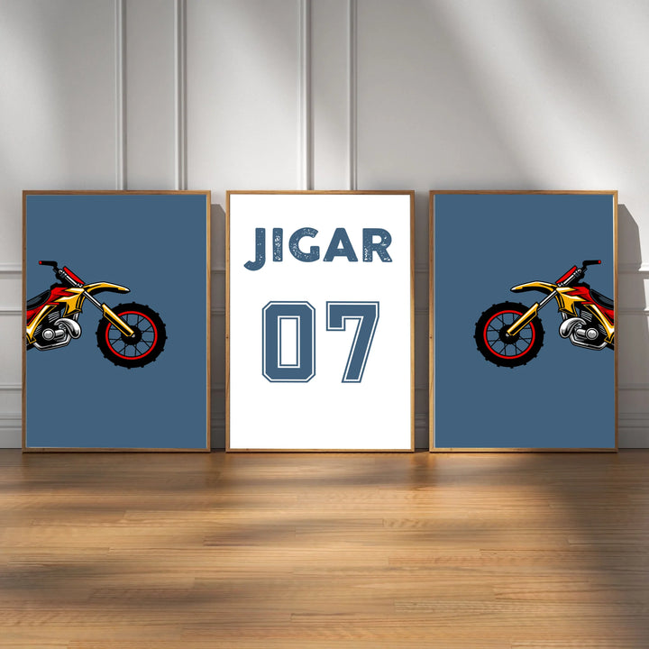 Custom Name & Number Frame Set for Kids Room | Distressed Style Wall Art (3-Pack)