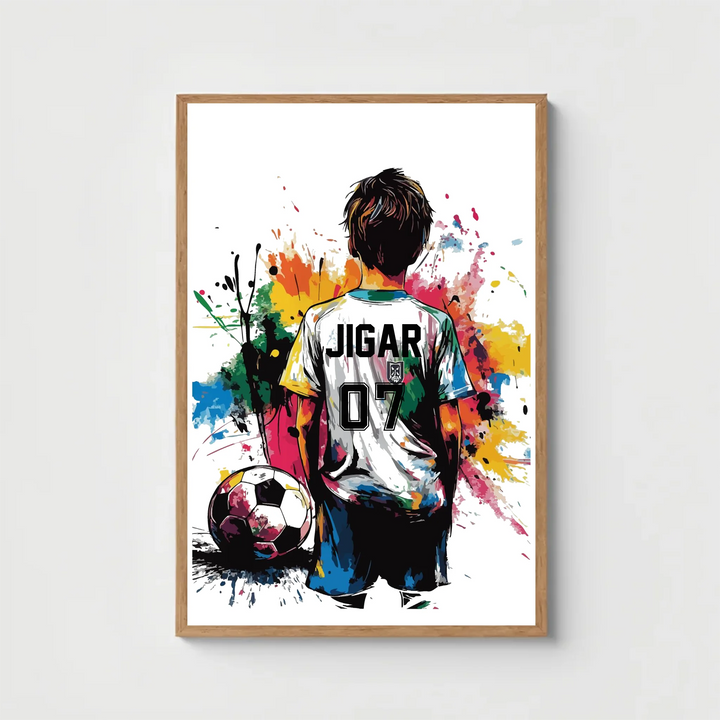 Personalised Football Boy Wall Art | Custom Name & Jersey Number Print with Frame