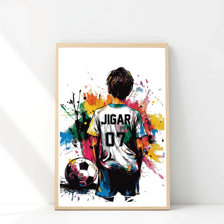 Personalised Football Boy Wall Art | Custom Name & Jersey Number Print with Frame