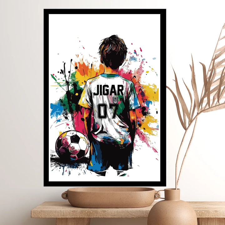 Personalised Football Boy Wall Art | Custom Name & Jersey Number Print with Frame