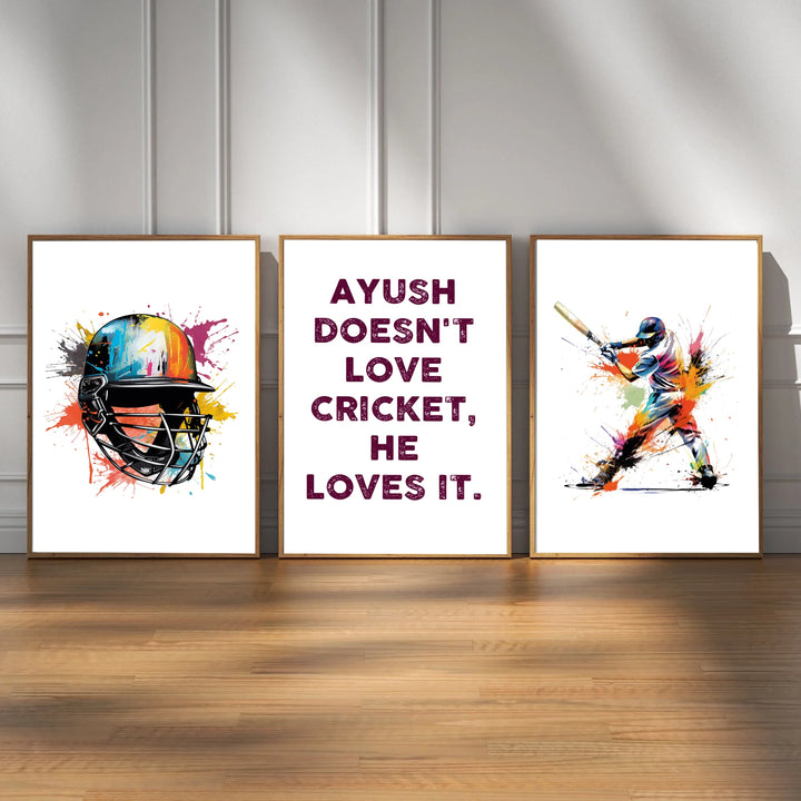 Set of 3 Watercolor Cricket Prints - Perfect Gift for Cricket Lovers Cricket Wall Art