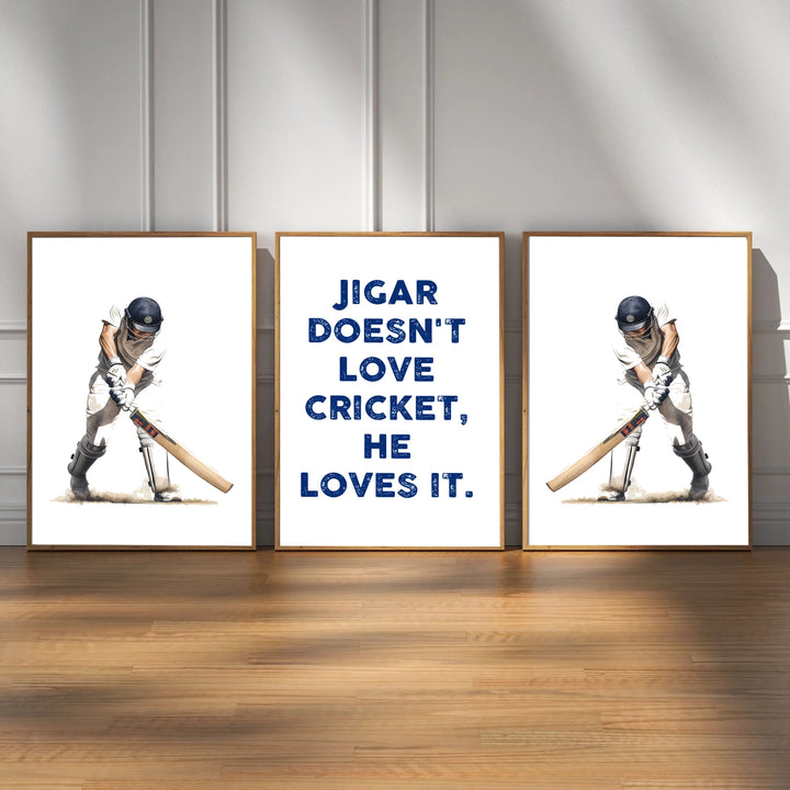 Set of 3 Cricket Wall Art & Poster for Boys Bedroom & Teen Room Decor