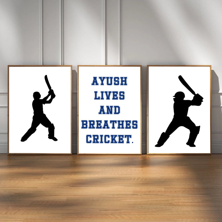 Cricket Wall Art Set of 3 – Cricket Player Posters for Boys & Teen Room Sports Decor, Cricket Gift for Fans