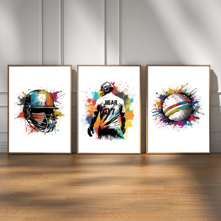 Personalised Cricket Player Poster Set Custom Name & Jersey Number Wall Art