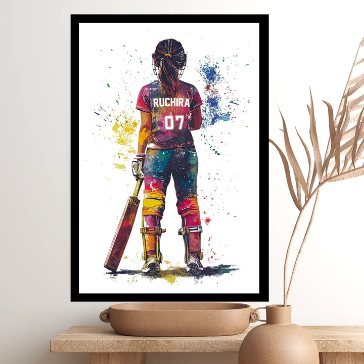 Personalised Girls Cricket Wall Art Custom Name Poster for Girls Bedroom Decor & Gift