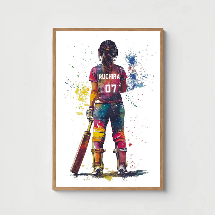Personalised Girls Cricket Wall Art Custom Name Poster for Girls Bedroom Decor & Gift