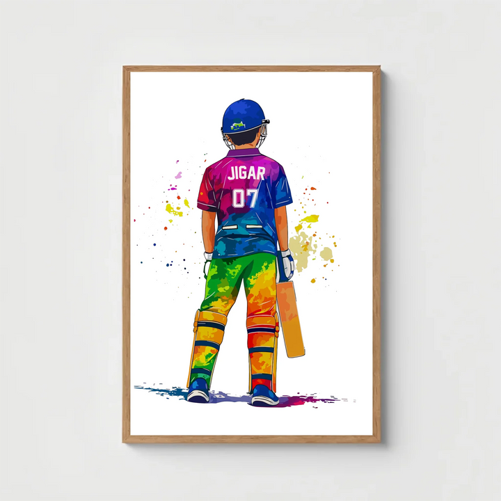 Custom Name Cricket Player Poster - Personalised Wall Art Decor for Boys Room & Gift