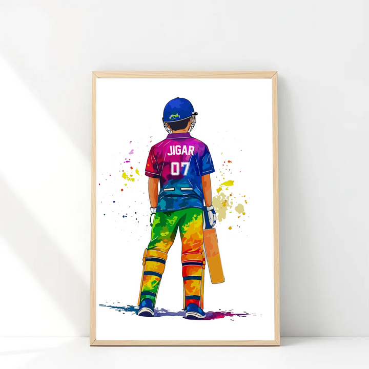 Custom Name Cricket Player Poster - Personalised Wall Art Decor for Boys Room & Gift