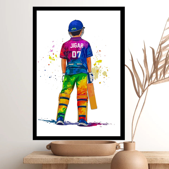 Custom Name Cricket Player Poster - Personalised Wall Art Decor for Boys Room & Gift