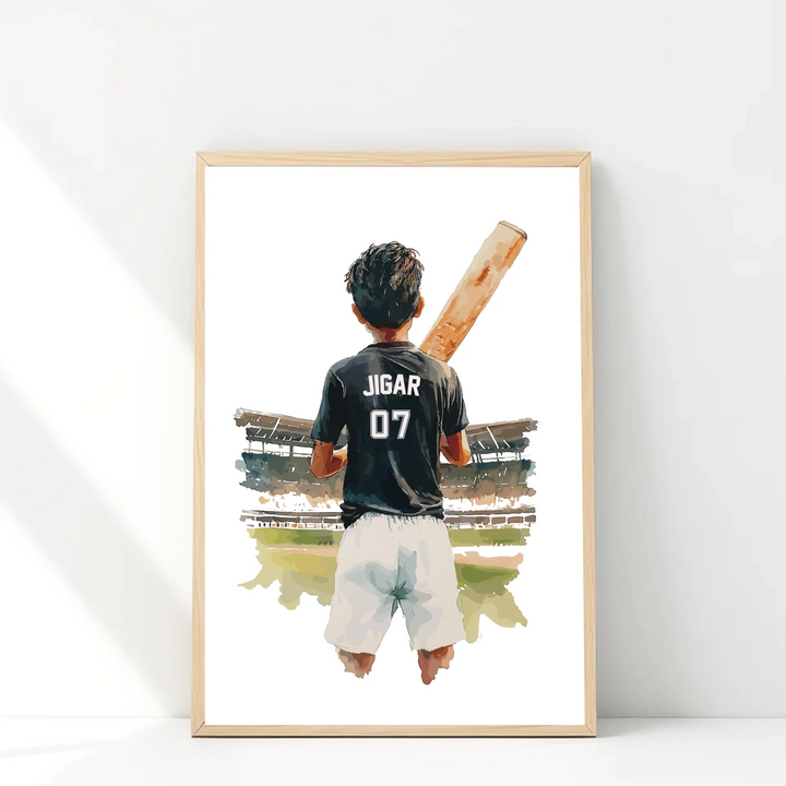 Cricket Player Poster - Personalised Wall Art Decor for Boys Room & Gift