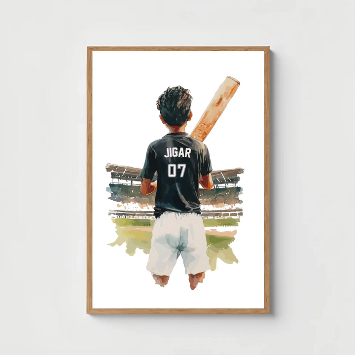 Cricket Player Poster - Personalised Wall Art Decor for Boys Room & Gift