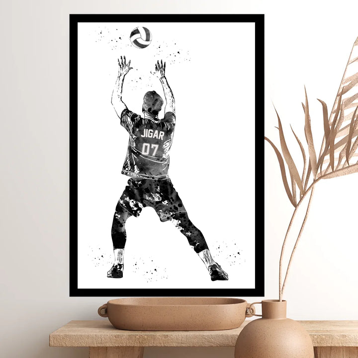 Personalised Volleyball Player Art - Custom Name & Number Sport Watercolour Print