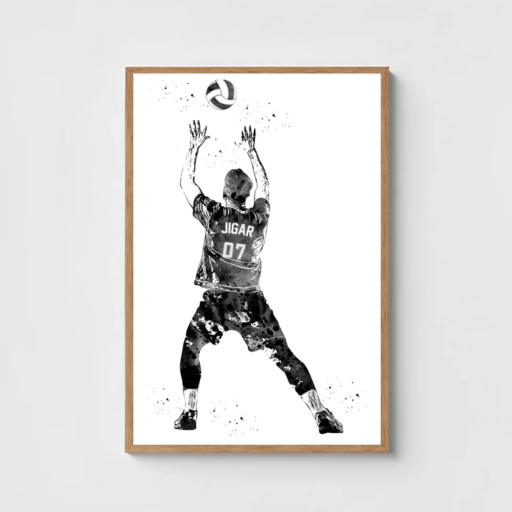 Personalised Volleyball Player Art - Custom Name & Number Sport Watercolour Print