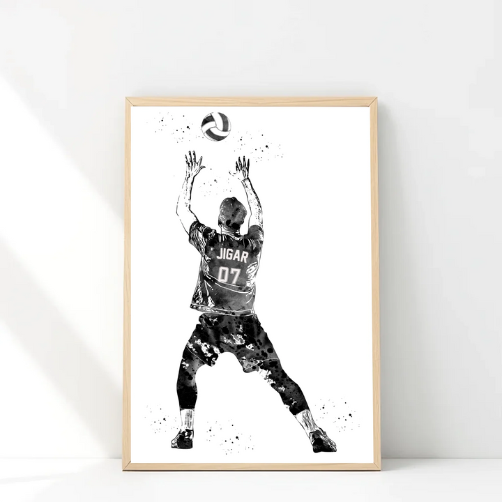 Personalised Volleyball Player Art - Custom Name & Number Sport Watercolour Print