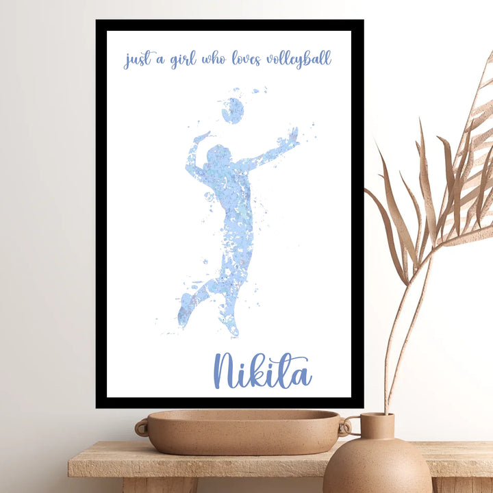 Light Blue Girl Volleyball Art -Perfect for Teen Room, Kids' Room Decor & Dorm Wall Art