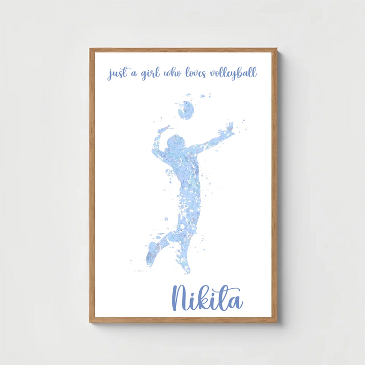 Light Blue Girl Volleyball Art -Perfect for Teen Room, Kids' Room Decor & Dorm Wall Art