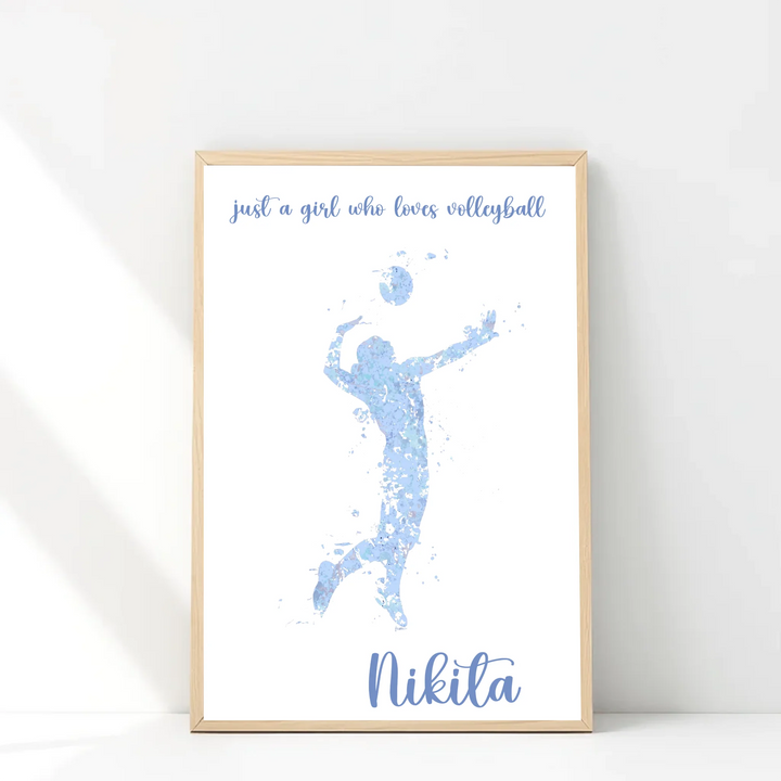 Light Blue Girl Volleyball Art -Perfect for Teen Room, Kids' Room Decor & Dorm Wall Art
