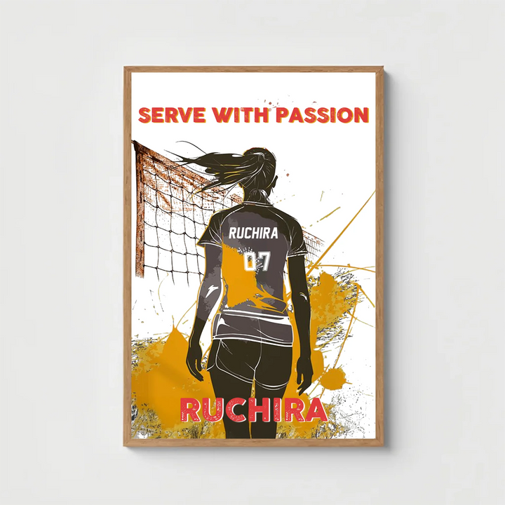 Personalised Volleyball Poster for Girls Custom Name, Number & Colours - Perfect Gift for Players
