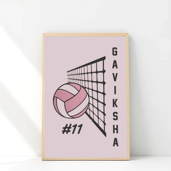 Custom Volleyball Name Poster for Girls - Personalised Team Number & Colours Wall Art