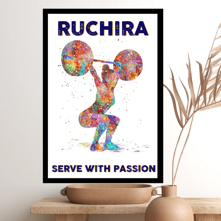 Personalised Female Weightlifter Painting Poster Custom Name, Text & Date Art for Bodybuilding Girl