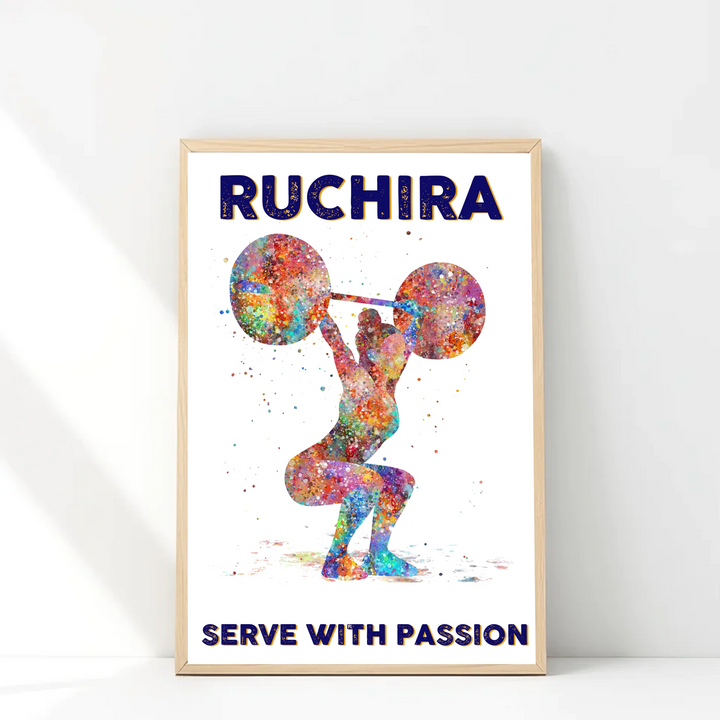 Personalised Female Weightlifter Painting Poster Custom Name, Text & Date Art for Bodybuilding Girl
