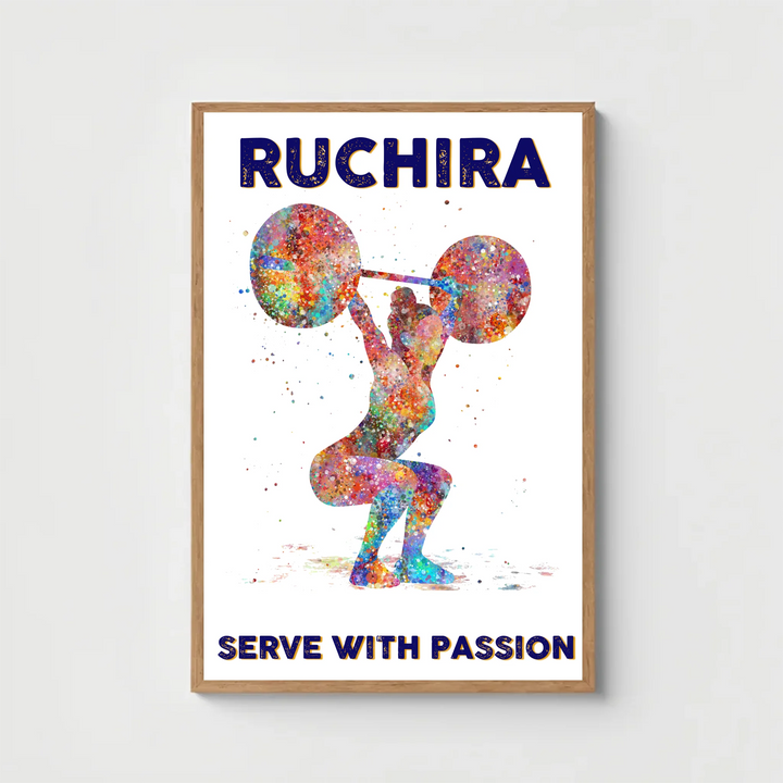 Personalised Female Weightlifter Painting Poster Custom Name, Text & Date Art for Bodybuilding Girl