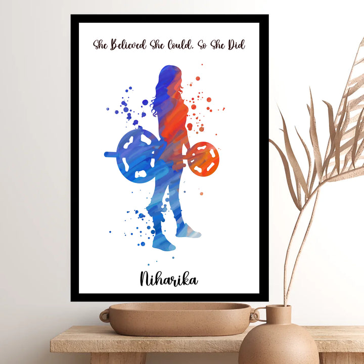 Girl Kid Weightlifter Poster Empowering Powerlifting Art for Home Gym Decor
