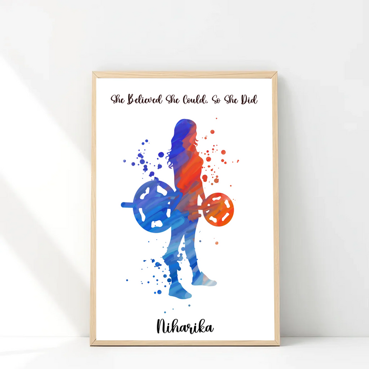 Girl Kid Weightlifter Poster Empowering Powerlifting Art for Home Gym Decor