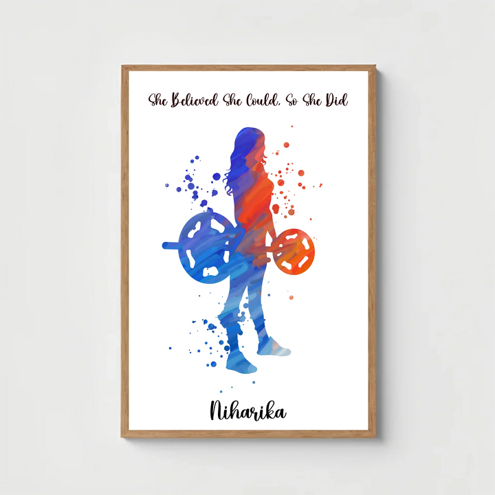 Girl Kid Weightlifter Poster Empowering Powerlifting Art for Home Gym Decor