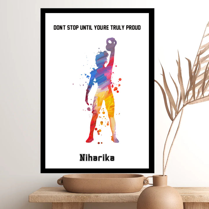 Personalised Kid Girl Kettlebell Art - Custom Name & Motivational Message Print