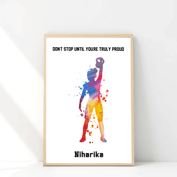 Personalised Kid Girl Kettlebell Art - Custom Name & Motivational Message Print