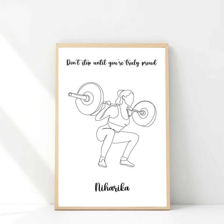 Personalised Minimalist Weightlifter Line Art for Girls - Custom Name & Message