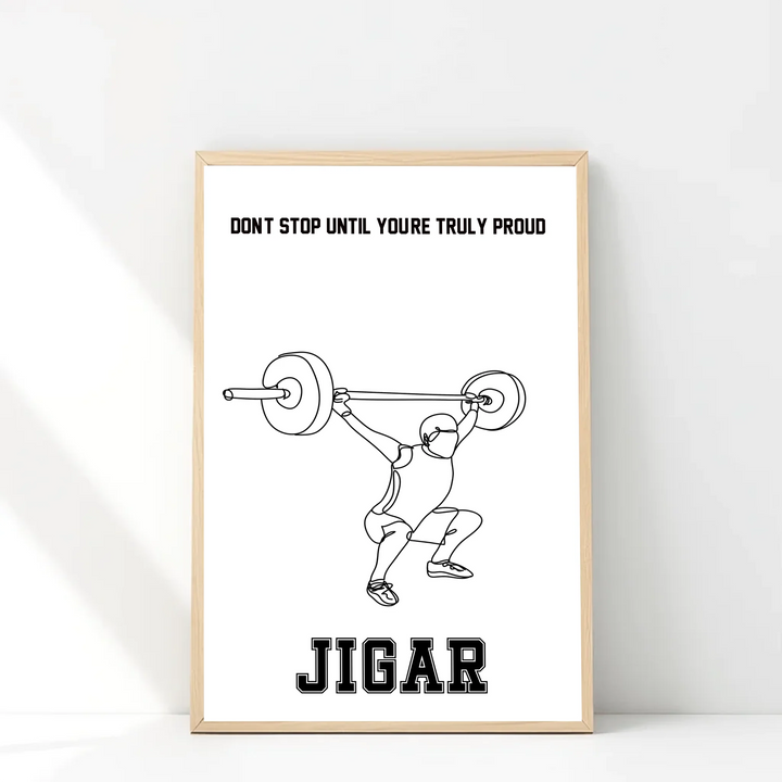 Personalised Minimalist Weightlifter Line Art for boys - Custom Name & Message