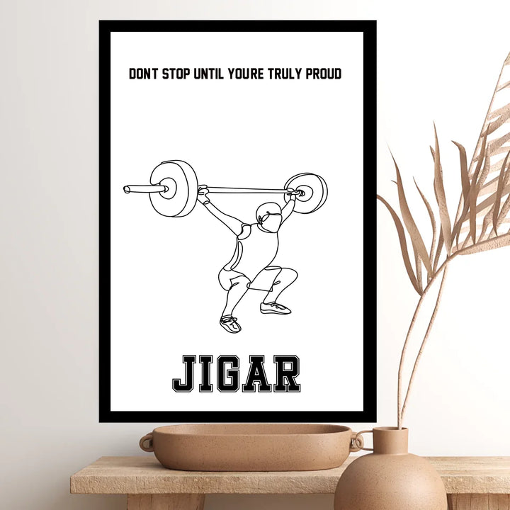 Personalised Minimalist Weightlifter Line Art for boys - Custom Name & Message