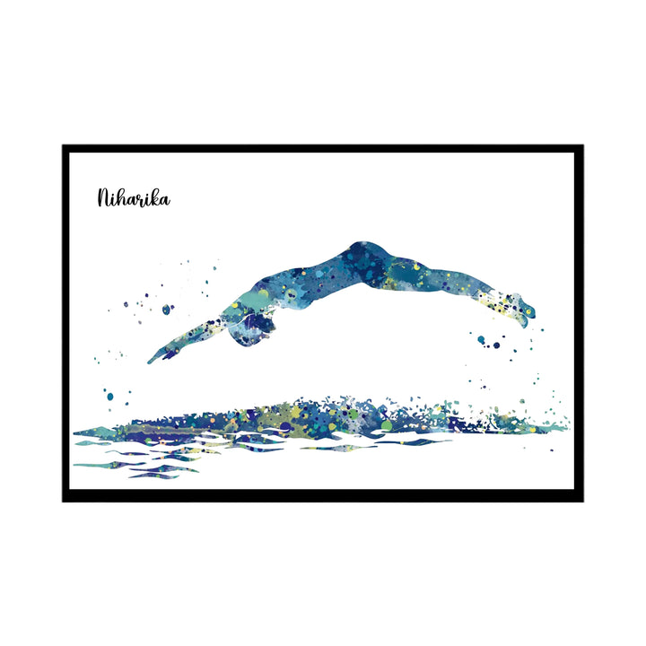 Personalised Swimmer Girl Art Poster - Custom Name Watercolour Sport Print Gift