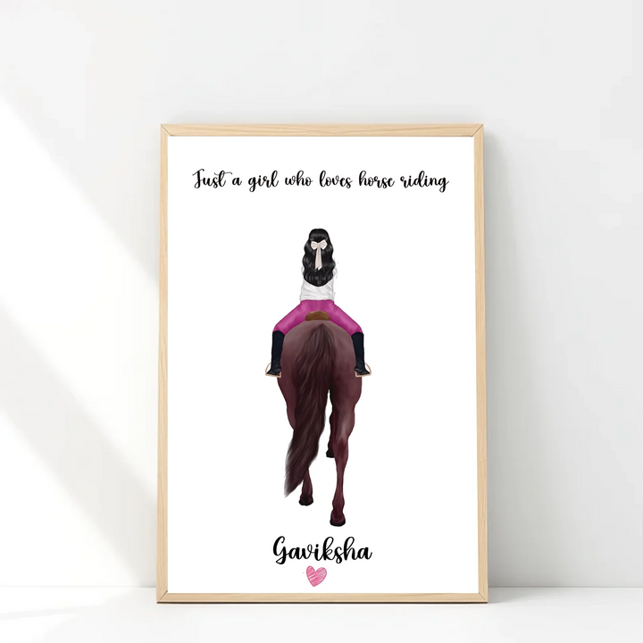 Personalised Horse Riding Girl Wall Art Custom Poster & Gift for Teen Horse Riders