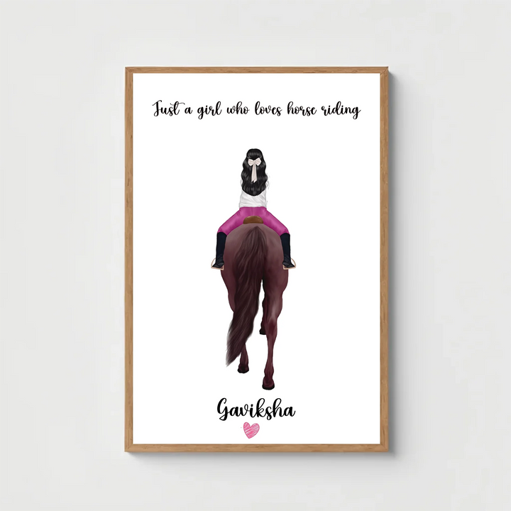 Personalised Horse Riding Girl Wall Art Custom Poster & Gift for Teen Horse Riders